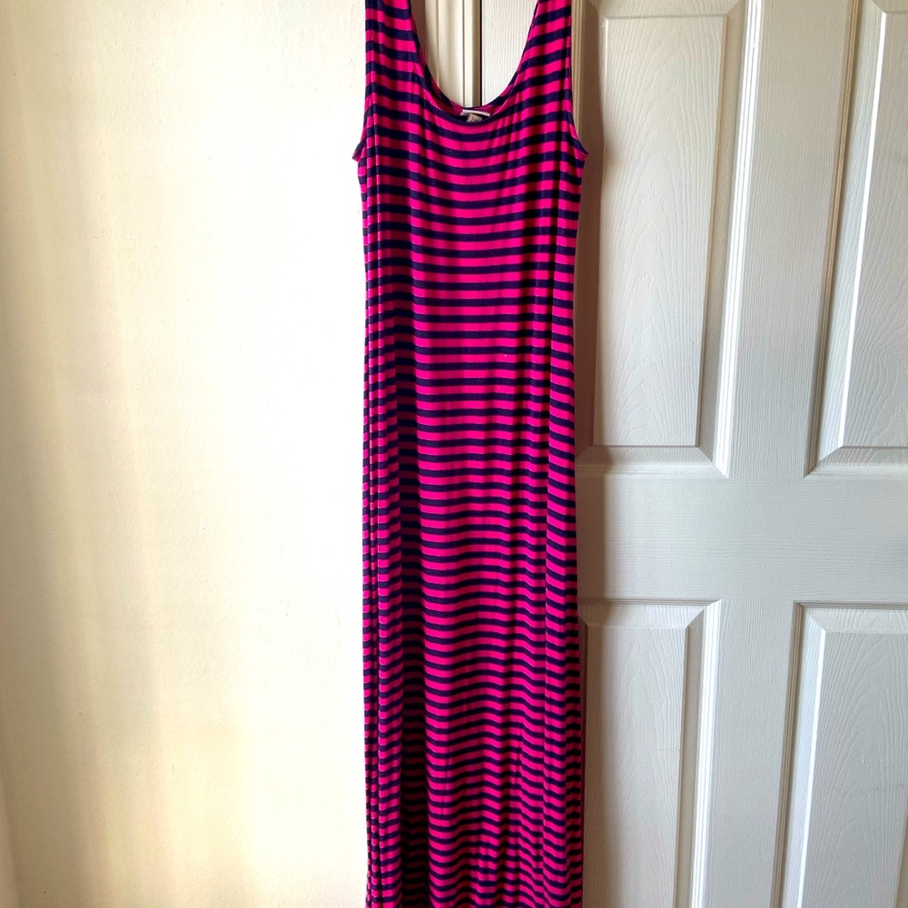 Pink/Navy Striped Maxi Dress